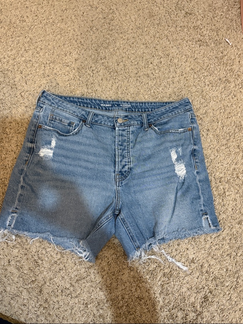 Old Navy Medium Blue Frayed Hem Distressed Denim Shorts - Women's